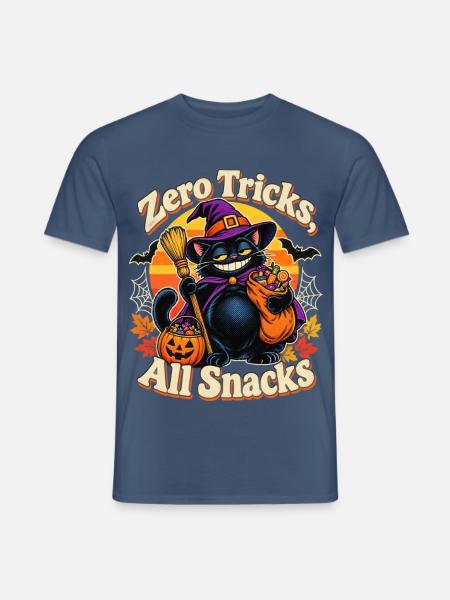Halloween Hexenkatze Zero Tricks Snacks - Männer T-Shirt - Dunkles Denimblau