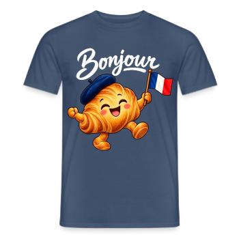 Cute French Croissant Bonjour Paris - Männer T-Shirt - Dunkles Denimblau - Vorne - AI Model Male 178 light (178cm)