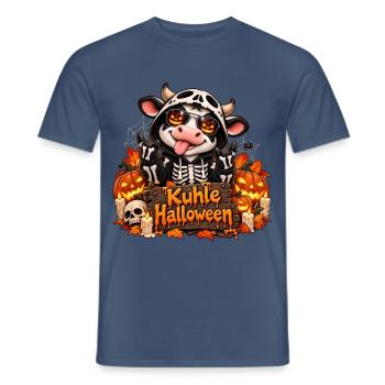 Cool Halloween Cow with Pumpkins Skeleton Costume - Männer T-Shirt - Dunkles Denimblau - Vorne - AI Model Male 178 light (178cm)