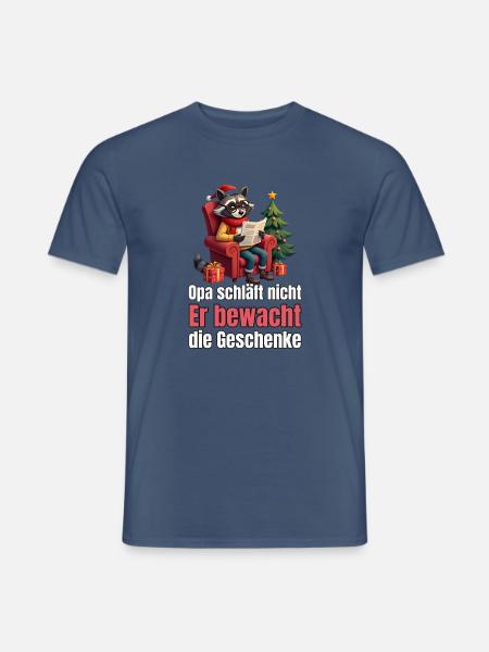 Waschbär-Opa bewacht die Geschenke - Männer T-Shirt - Dunkles Denimblau