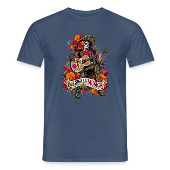 Día Muertos Gitarrenmusik Portrait - Männer T-Shirt - Dunkles Denimblau - Vorne - AI Model Male 178 light (178cm)
