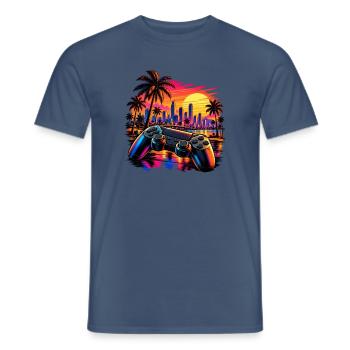 Sonnenuntergang mit Gamecontroller - Gamer Motiv - Männer T-Shirt - Dunkles Denimblau - Vorne - AI Model Male 178 light (178cm)