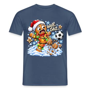 Well Shit Gingerbread Soccer Player Christmas - Männer T-Shirt - Dunkles Denimblau - Vorne - AI Model Male 178 light (178cm)