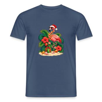 Santa Hat Flamingo – Rosa tropisches Weihnachten - Männer T-Shirt - Dunkles Denimblau - Vorne - AI Model Male 178 light (178cm)