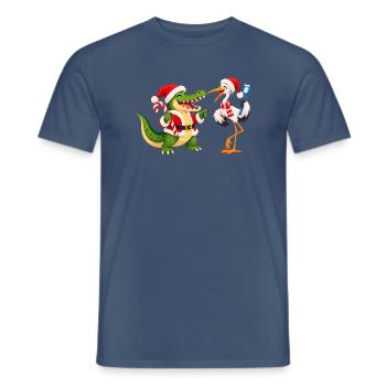 Weihnachtliches Krokodil mit Zahnbürste und Vogel - Männer T-Shirt - Dunkles Denimblau - Vorne - AI Model Male 178 light (178cm)