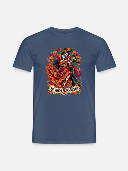 Liebe bleibt: Dia Muertos Paar - Männer T-Shirt - Dunkles Denimblau