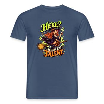 Hexe Talent: Kaffeewitch auf Besen - Männer T-Shirt - Dunkles Denimblau - Vorne - AI Model Male 178 light (178cm)