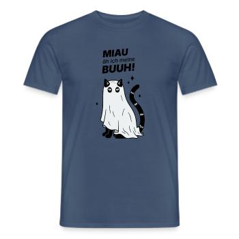 Miau äh ich meine Buuh! - Katze Gespenst Halloween - Männer T-Shirt - Dunkles Denimblau - Vorne - AI Model Male 178 light (178cm)