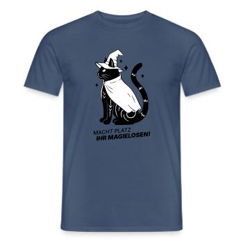 Macht Platz ihr Magielosen! – Schwarze Katze Hexe - Männer T-Shirt - Dunkles Denimblau - Vorne - AI Model Male 178 light (178cm)