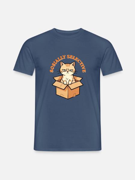 Wütende Katze im Pappkarton - Männer T-Shirt - Dunkles Denimblau