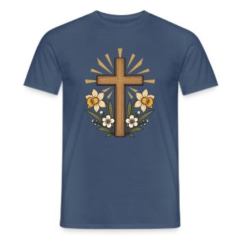 Kreuz mit Blumenpracht - Männer T-Shirt - Dunkles Denimblau - Vorne - AI Model Male 178 light (178cm)