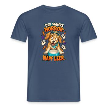 Der wahre Horror: Napf leer. – Lustiger Comic-Hund - Männer T-Shirt - Dunkles Denimblau - Vorne - AI Model Male 178 light (178cm)