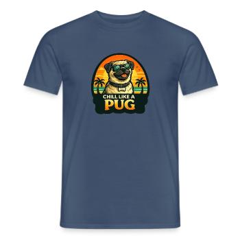 Mops mit Sonnenbrille und Palmen im Retrolook - Männer T-Shirt - Dunkles Denimblau - Vorne - AI Model Male 178 light (178cm)