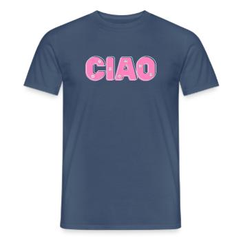 CIAO mit Blumen – Retro-Schriftzug in Pink und Min - Männer T-Shirt - Dunkles Denimblau - Vorne - AI Model Male 178 light (178cm)