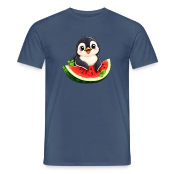 Süßer Cartoon Pinguin Melone Sommer - Männer T-Shirt - Dunkles Denimblau - Vorne - AI Model Male 178 light (178cm)