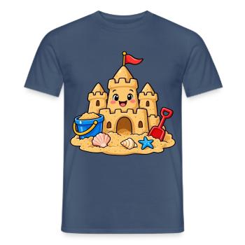 Lustige Sandburg am Strand – Süßes Sommer Comic - Männer T-Shirt - Dunkles Denimblau - Vorne - AI Model Male 178 light (178cm)