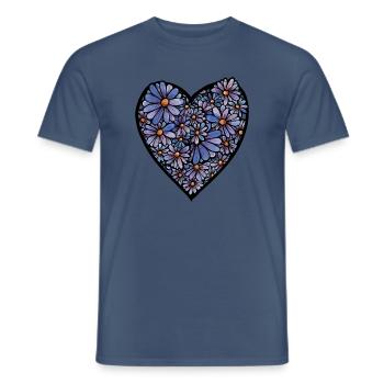 Blaue Blütenherzblüte - Männer T-Shirt - Dunkles Denimblau - Vorne - AI Model Male 178 light (178cm)