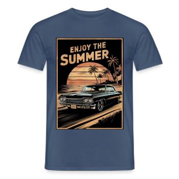 Sonnenuntergang mit dem Sommer-Oldtimer - Männer T-Shirt - Dunkles Denimblau - Vorne - AI Model Male 178 light (178cm)