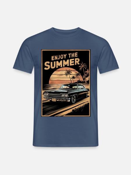 Sonnenuntergang mit dem Sommer-Oldtimer - Männer T-Shirt - Dunkles Denimblau