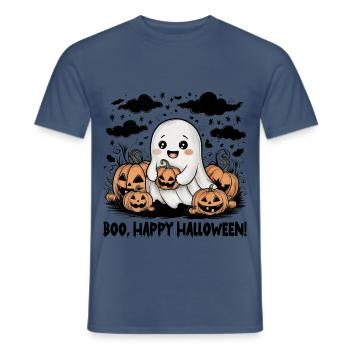Boo Happy Halloween Niedliche Geister-kürbisse - Männer T-Shirt - Dunkles Denimblau - Vorne - AI Model Male 178 light (178cm)