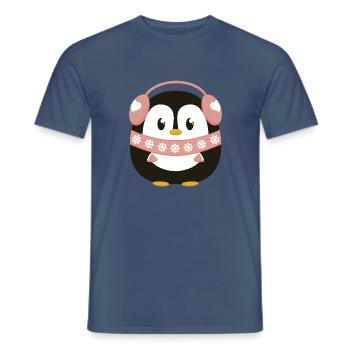 Süßer Pinguin mit Schal und Ohrwärmern in Hellrosa - Männer T-Shirt - Dunkles Denimblau - Vorne - AI Model Male 178 light (178cm)