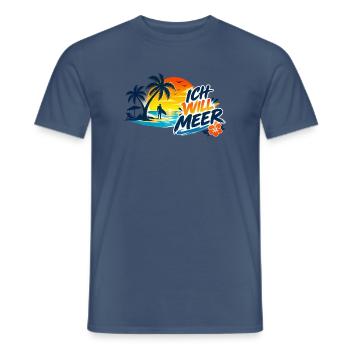 Tropischer_Sonnenuntergang_mit_ICH_WILL_MEER - Männer T-Shirt - Dunkles Denimblau - Vorne - AI Model Male 178 light (178cm)