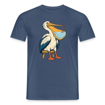 Pelikan mit Drink – Vintage Cartoon - Männer T-Shirt - Dunkles Denimblau - Vorne - AI Model Male 178 light (178cm)