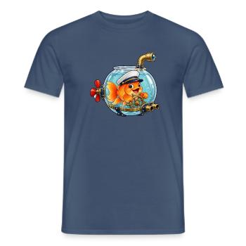 Goldfisch als Kapitän im verrückten Fischglas - Männer T-Shirt - Dunkles Denimblau - Vorne - AI Model Male 178 light (178cm)