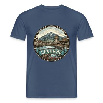 Luzern Schweiz Reiseabzeichen Kapellenbrücke - Männer T-Shirt - Dunkles Denimblau - Vorne - AI Model Male 178 light (178cm)
