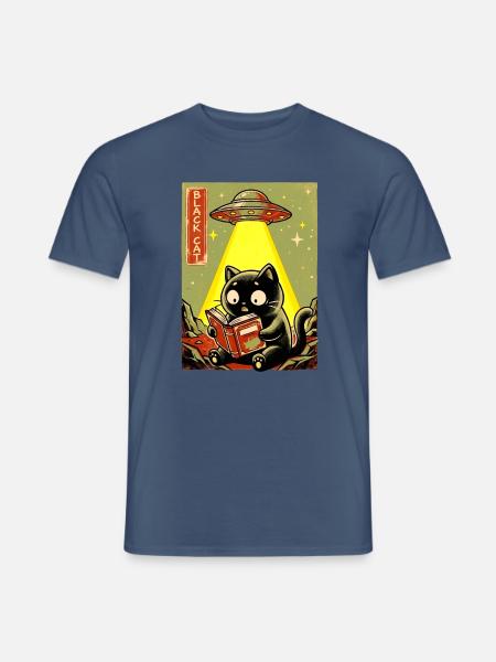 Leseabend unter UFO Lichtkatze - Männer T-Shirt - Dunkles Denimblau
