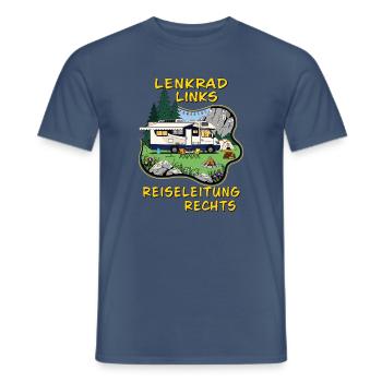 CAMPING LENKRAD LINKS REISELEITUNG RECHTS - Männer T-Shirt - Dunkles Denimblau - Vorne - AI Model Male 178 light (178cm)