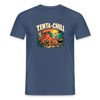 Tenta-Chill – Entspannter Oktopus am Grill - Männer T-Shirt - Dunkles Denimblau - Vorne - AI Model Male 178 light (178cm)