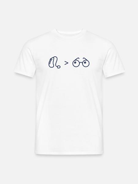 Akustik über Optik, Hörgerät über Brille - Männer T-Shirt - Weiß