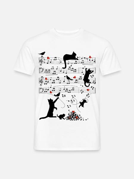 Notenblatt Katzen Herzen Musik Amsel - Männer T-Shirt - Weiß