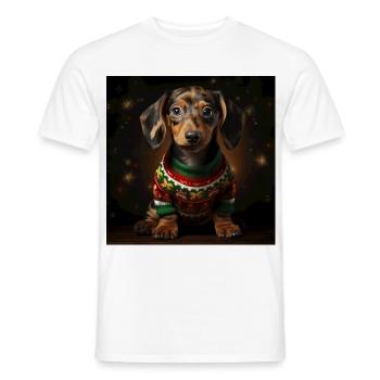 Weihnachtsdackel im Strickpullover - Männer T-Shirt - Weiß - Vorne - AI Model Male 178 dark (178cm)