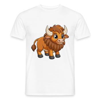 Bison Cute Mascot Cartoon Character Kawaii - Men's T-Shirt - white - Front - AI Model Male 178 dark (178cm)
