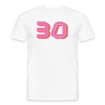 30. 30 YEARS. 30th ANNIVERSARY. 30 YEARS ANNIVERSARY. - Men's T-Shirt - white - Front - AI Model Male 178 dark (178cm)