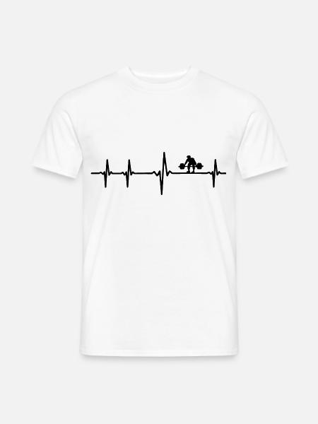 Herzschlag Gewichtheben - EKG Linie Fitness - Männer T-Shirt - Weiß