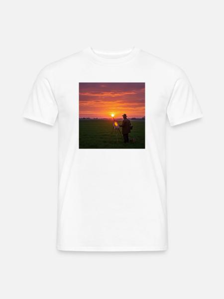 Sonnenuntergang mit Person im Feld - Männer T-Shirt - Weiß