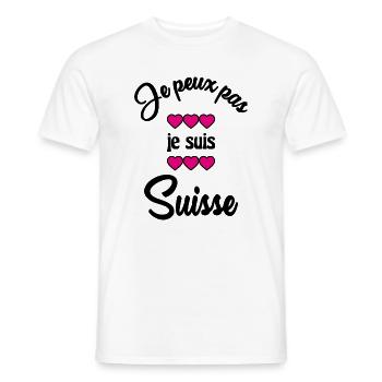 SUISSE. HUMOUR. PAYS. DRAPEAU. GENEVE. LAUSANNE - T-shirt homme - blanc - Devant - AI Model Male 178 dark (178cm)