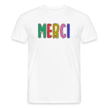 MERCI. MAÎTRESSE. MAÎTRE. MERCI MAÎTRESSE - T-shirt homme - blanc - Devant - AI Model Male 178 dark (178cm)