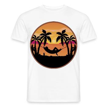 Coucher de soleil au bord de la mer - Palmiers avec hamac - T-shirt homme - blanc - Devant - AI Model Male 178 dark (178cm)