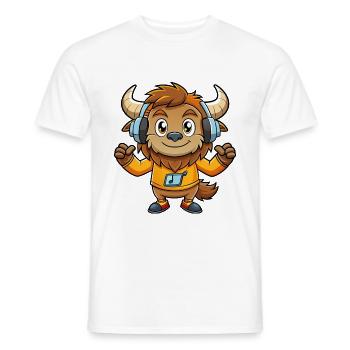 Bison Funny Cartoon Character Headphone Music - Men's T-Shirt - white - Front - AI Model Male 178 dark (178cm)