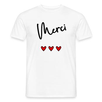 MERCI. MAÎTRESSE. MAÎTRE. MERCI MAÎTRESSE - T-shirt homme - blanc - Devant - AI Model Male 178 dark (178cm)