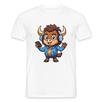 Buffalo Lustige Cartoon Figur Kopfhörer Musik - Männer T-Shirt - Weiß - Vorne - AI Model Male 178 dark (178cm)
