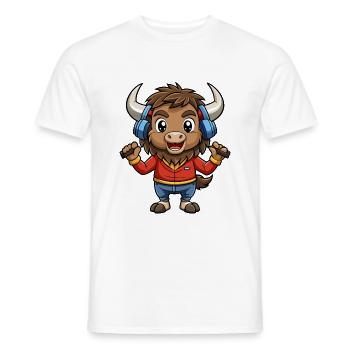 Bison Funny Cartoon Character Headphone Music - Men's T-Shirt - white - Front - AI Model Male 178 dark (178cm)