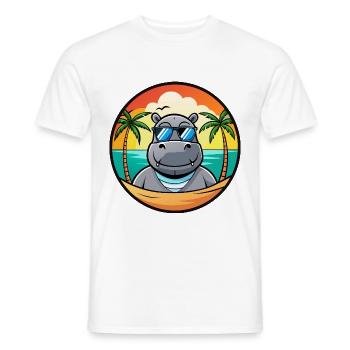 Nilpferd Lustige Cartoon Sommer Strand Sonnenbrille Cool - Männer T-Shirt - Weiß - Vorne - AI Model Male 178 dark (178cm)