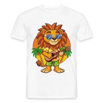 Funny Lion Cartoon Summer Beach Sunglasses Guitar - Men's T-Shirt - white - Front - AI Model Male 178 dark (178cm)