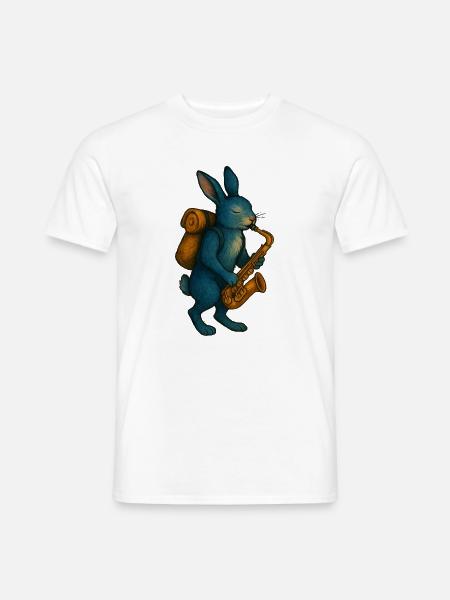 Lapin Bleu avec Saxophone - T-shirt homme - blanc