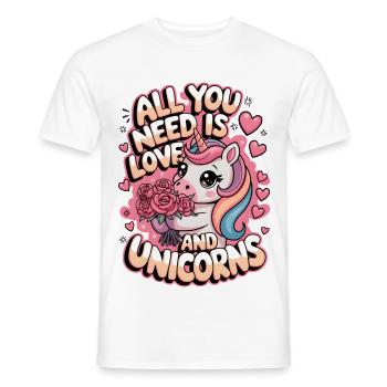 Alles, was du brauchst, ist Liebe und Einhörner - Männer T-Shirt - Weiß - Vorne - AI Model Male 178 dark (178cm)
